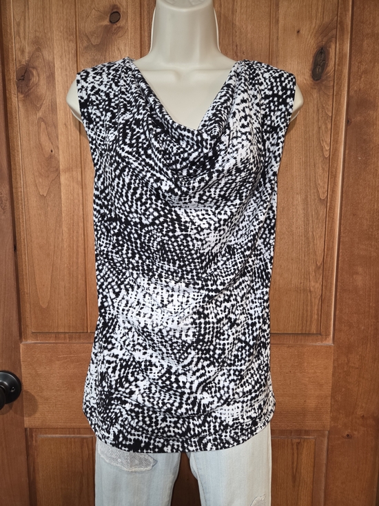 Ellen Tracy Tops - Ellen Tracy Black and White Draped Cowl Neck Sleeveless Top